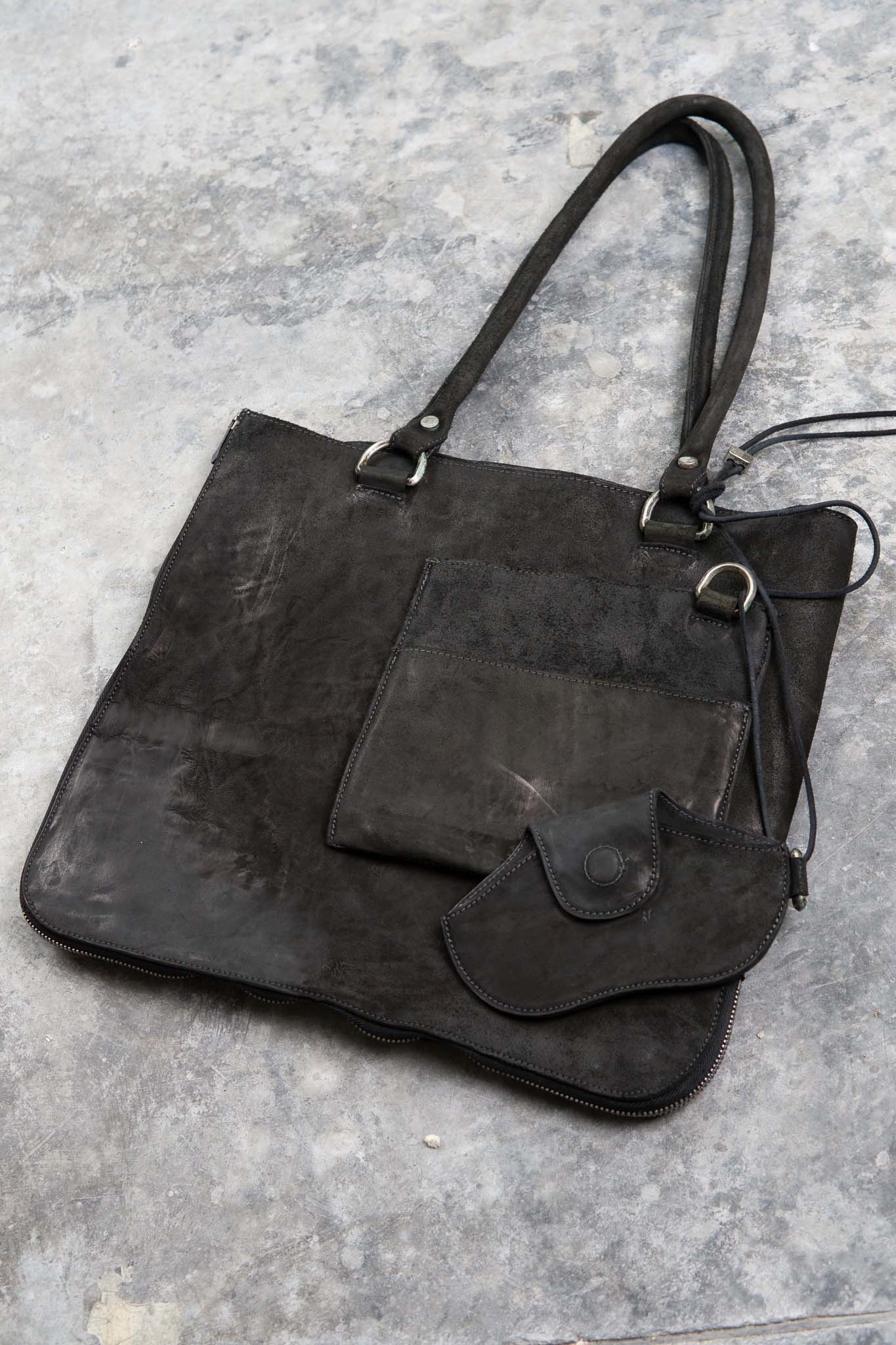 HORSE BUTT LEATHER BAG TOTO WB-2 UNLINED  WITH MEDIUM PURSE AND GLASSES CASE PIECE DYED