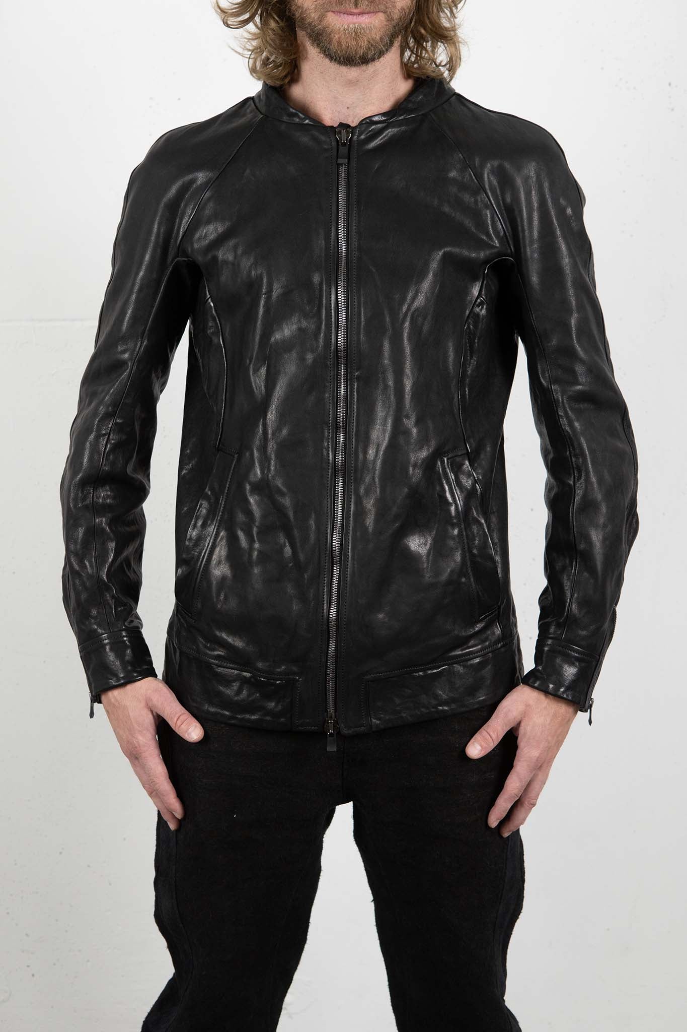 CALF SHOULDER LEATHER ZIP FRONT BLOUSON LINED　SJ-1