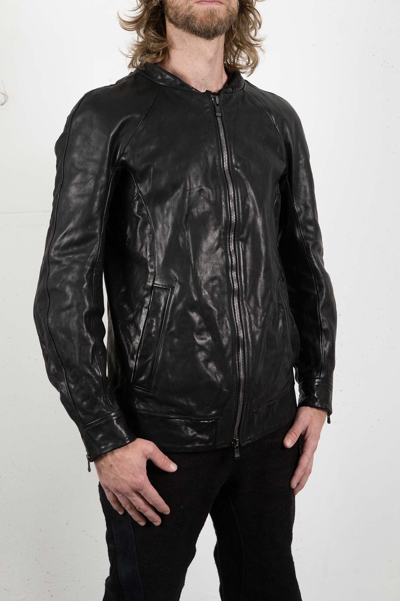 CALF SHOULDER LEATHER ZIP FRONT BLOUSON LINED　SJ-1
