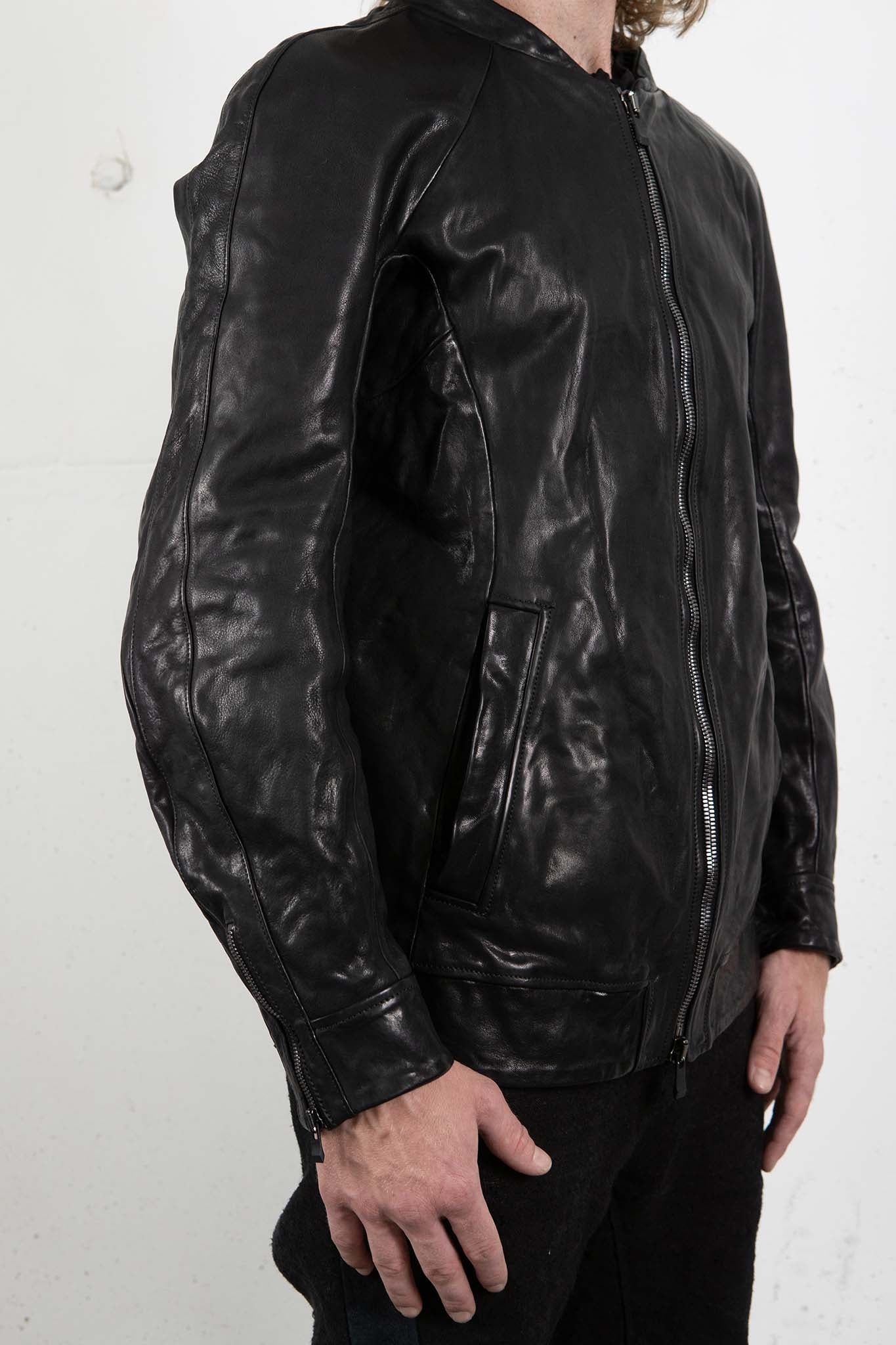 CALF SHOULDER LEATHER ZIP FRONT BLOUSON LINED　SJ-1