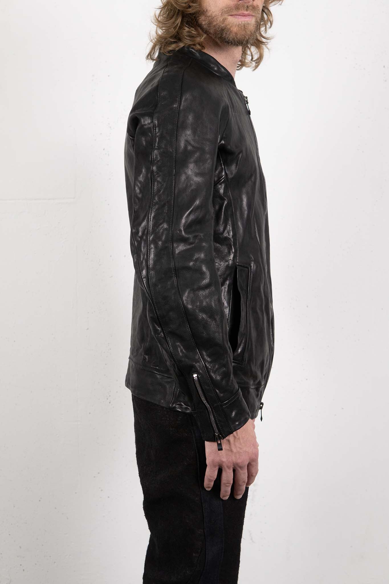 CALF SHOULDER LEATHER ZIP FRONT BLOUSON LINED　SJ-1