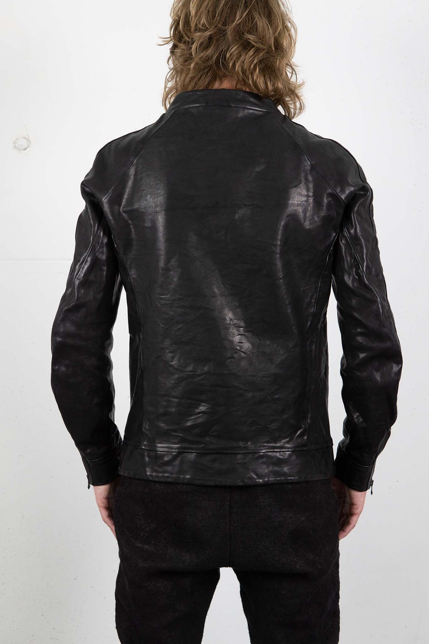 CALF SHOULDER LEATHER ZIP FRONT BLOUSON LINED　SJ-1