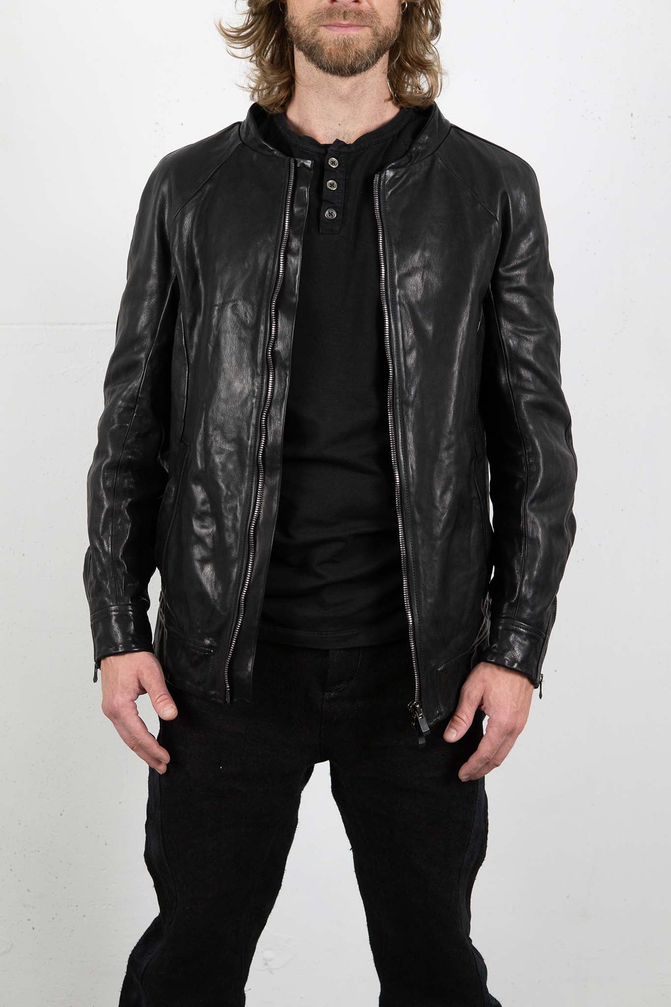 CALF SHOULDER LEATHER ZIP FRONT BLOUSON LINED　SJ-1