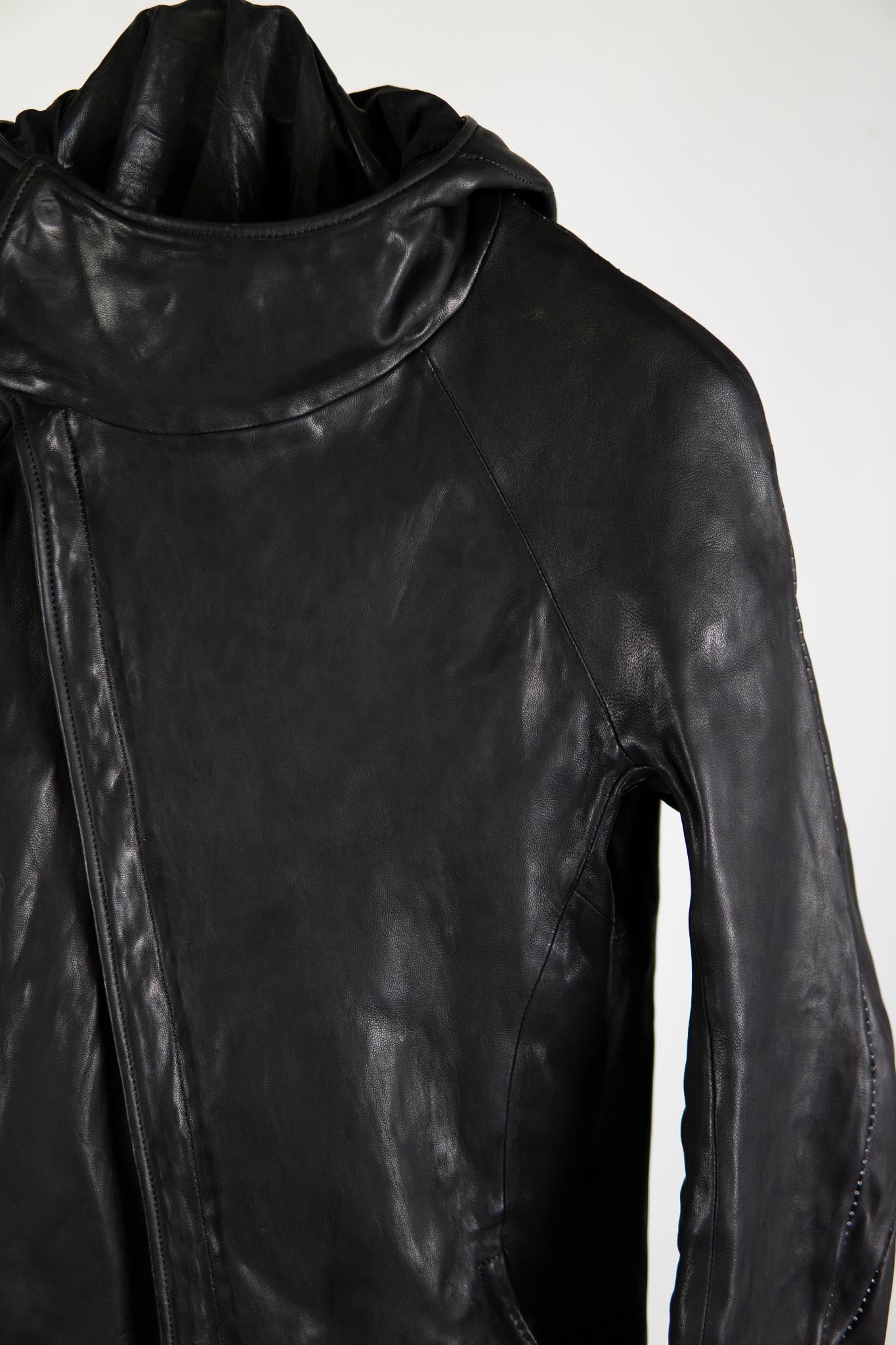 HEAVY WEIGHT SHEEP LEATHER ZIP FRONT HOODED BLOUSON LINED SJ-4