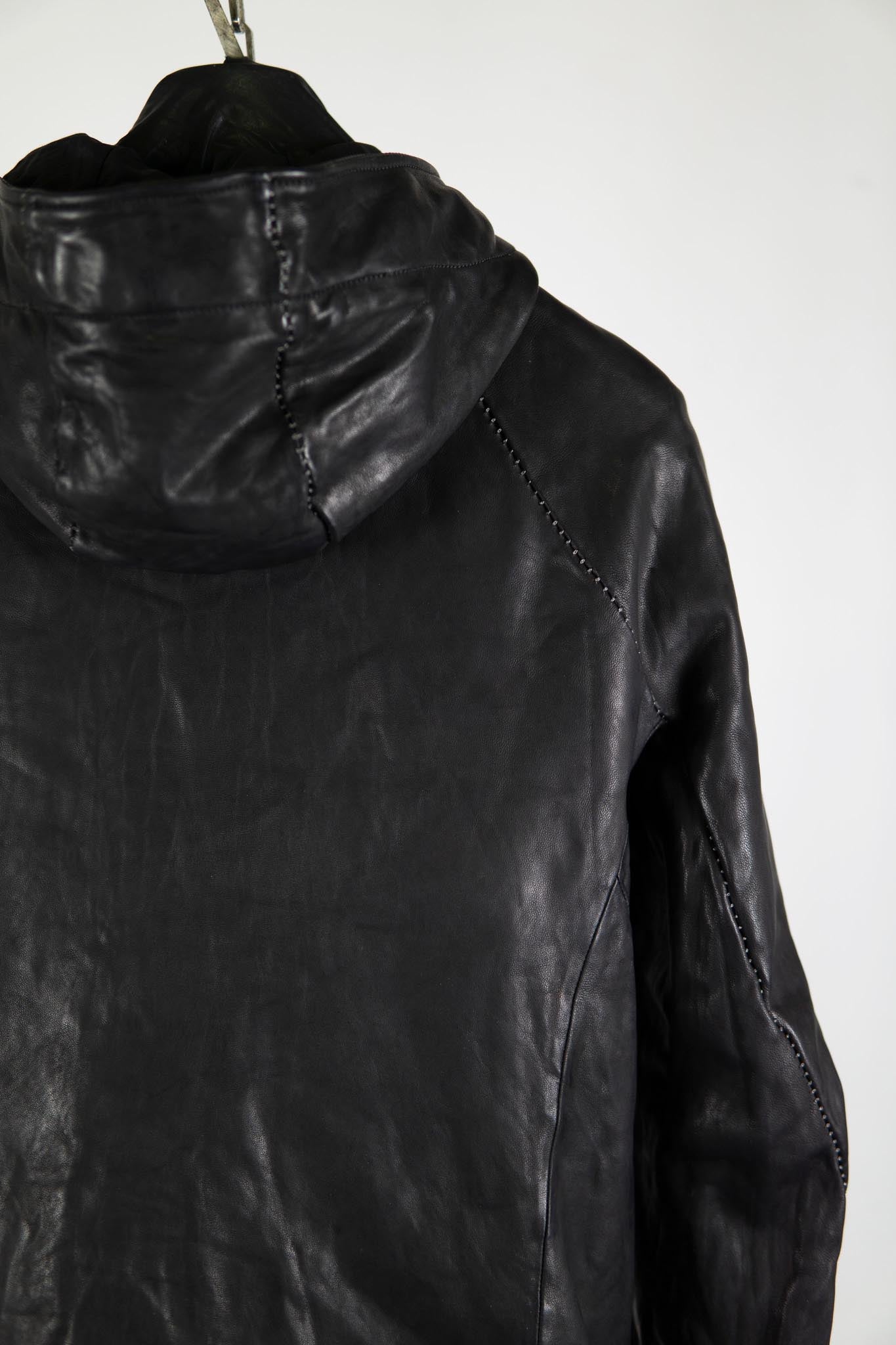 HEAVY WEIGHT SHEEP LEATHER ZIP FRONT HOODED BLOUSON LINED SJ-4