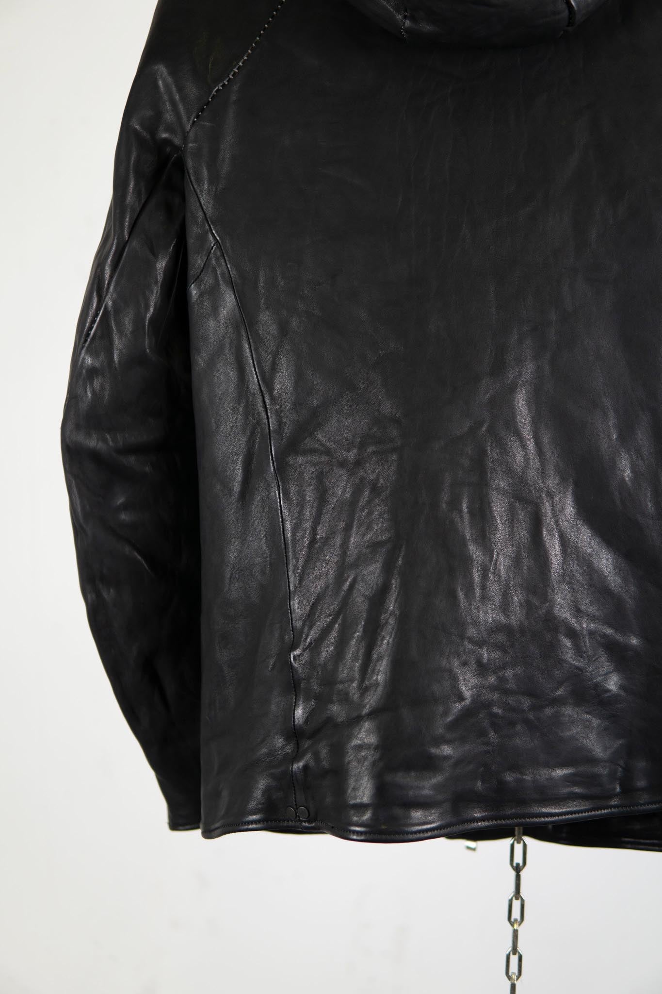 HEAVY WEIGHT SHEEP LEATHER ZIP FRONT HOODED BLOUSON LINED SJ-4