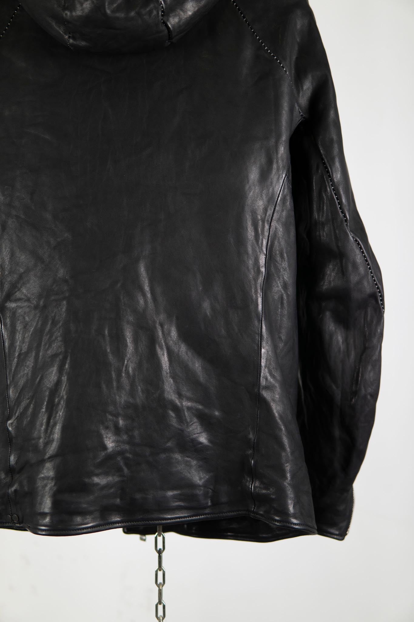 HEAVY WEIGHT SHEEP LEATHER ZIP FRONT HOODED BLOUSON LINED SJ-4