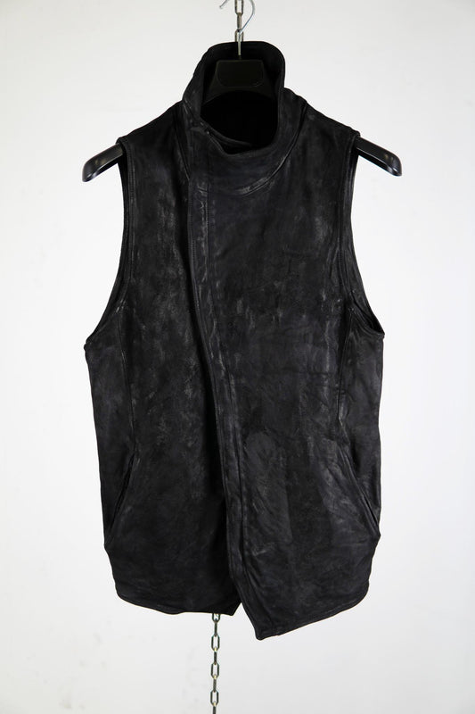 HEAVY WEIGHT SHEEP LEATHER HIGH COLLAR ZIP VEST LINED HV-1