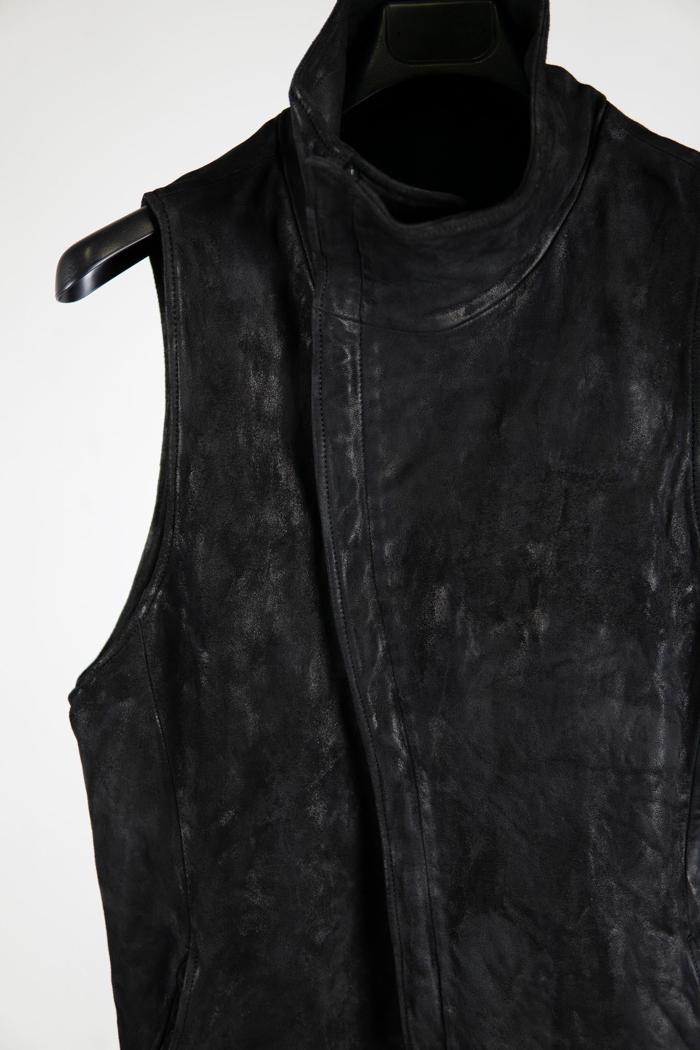 HEAVY WEIGHT SHEEP LEATHER HIGH COLLAR ZIP VEST LINED HV-1