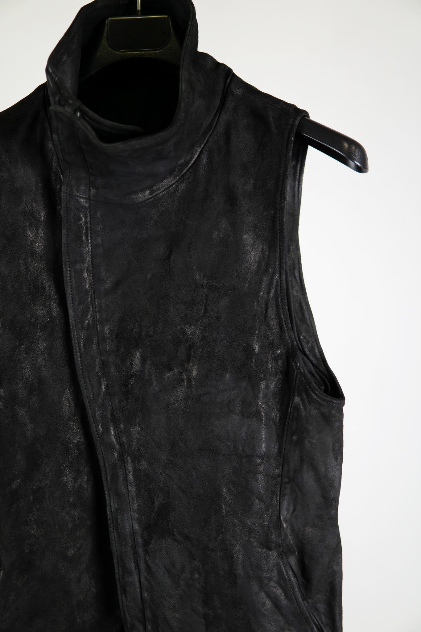 HEAVY WEIGHT SHEEP LEATHER HIGH COLLAR ZIP VEST LINED HV-1