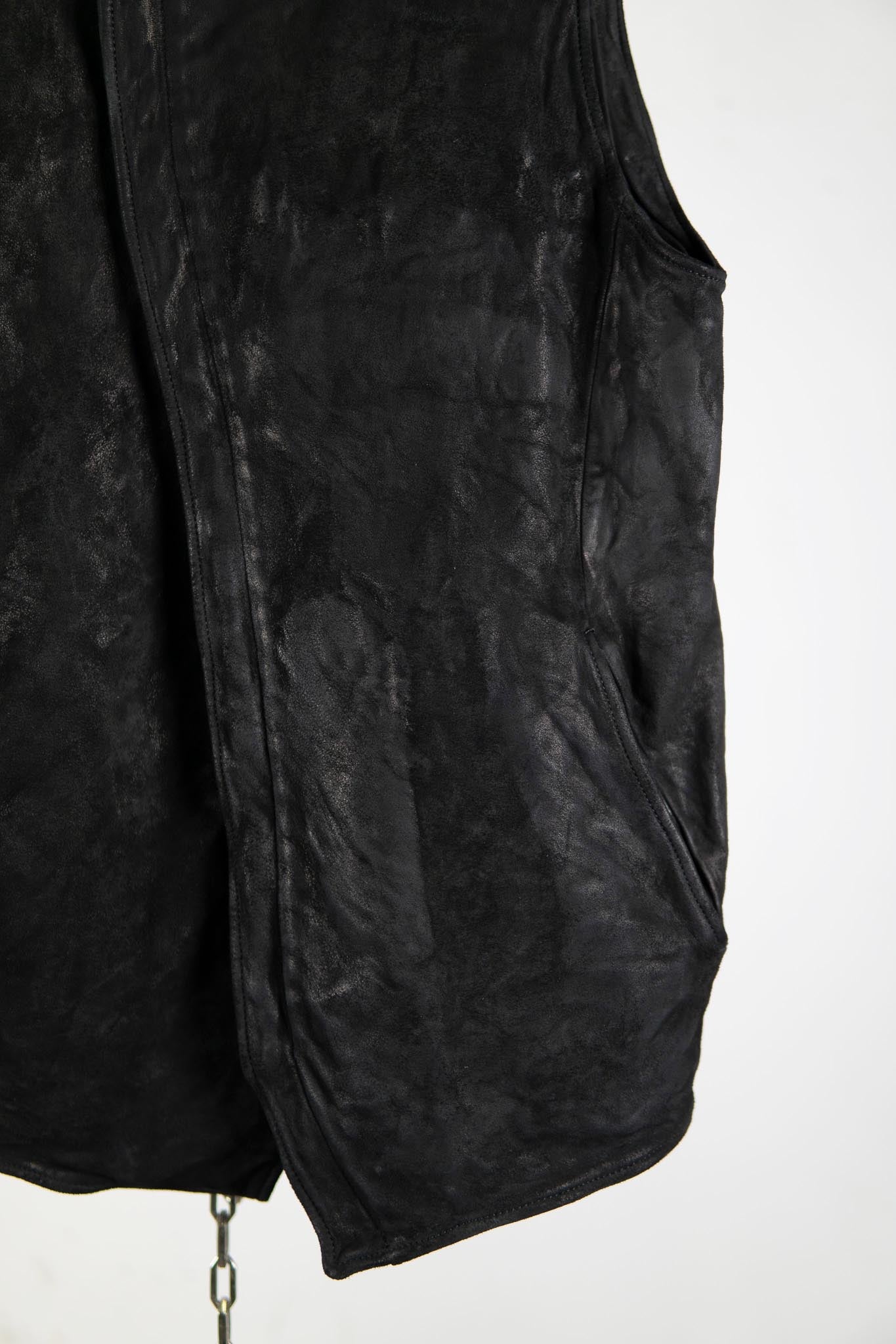 HEAVY WEIGHT SHEEP LEATHER HIGH COLLAR ZIP VEST LINED HV-1 – JP