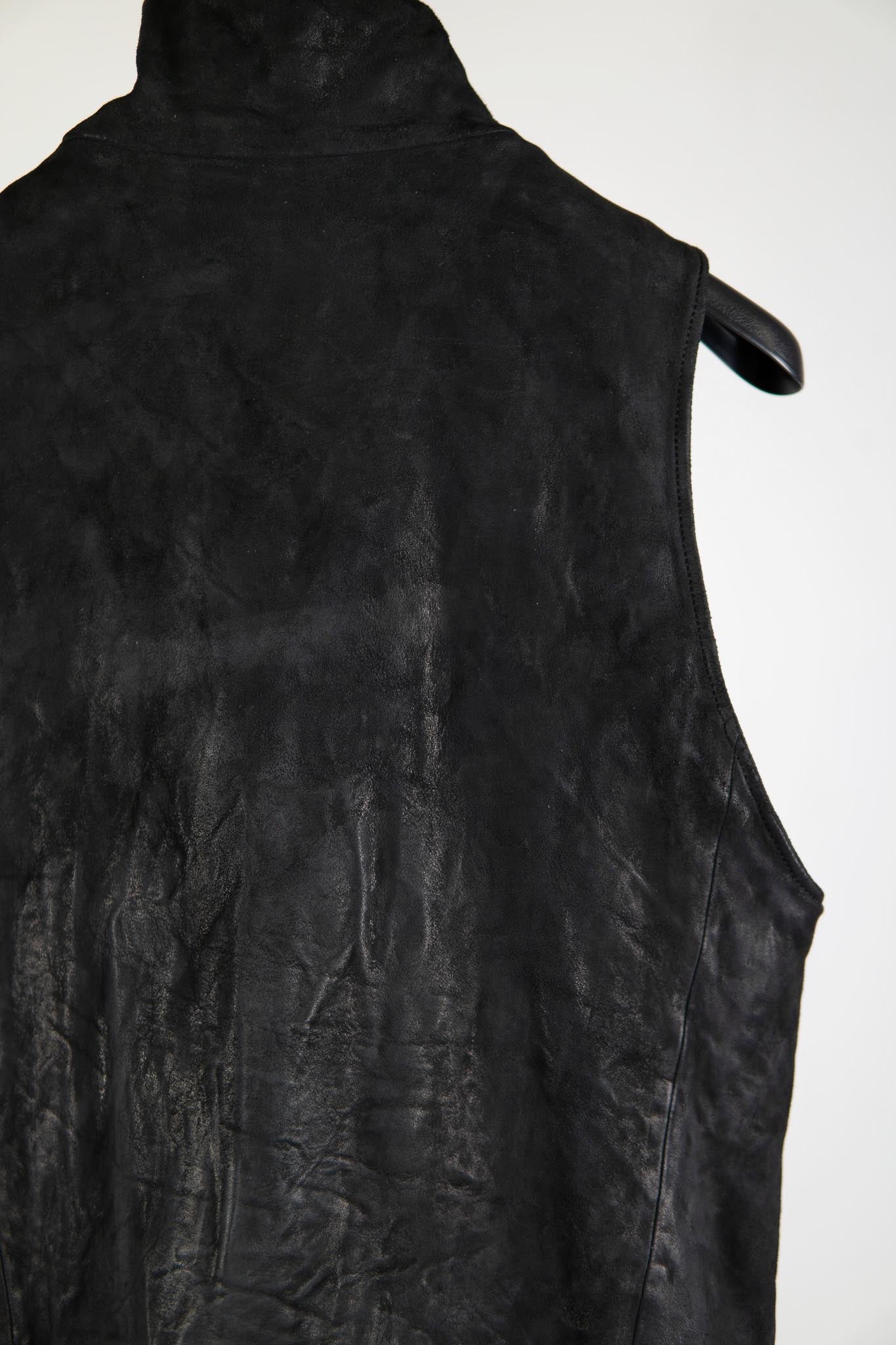 HEAVY WEIGHT SHEEP LEATHER HIGH COLLAR ZIP VEST LINED HV-1