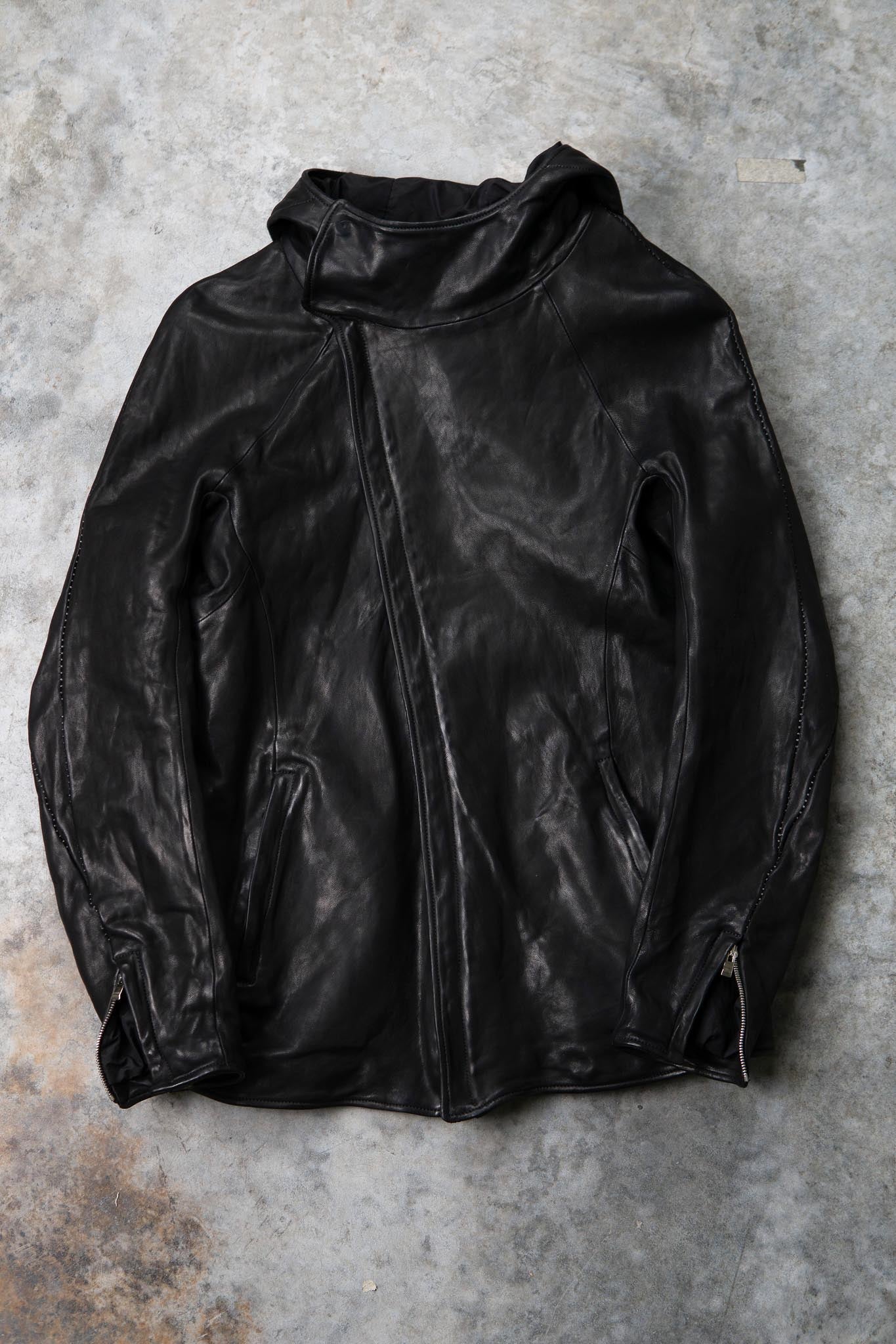 HEAVY WEIGHT SHEEP LEATHER ZIP FRONT HOODED BLOUSON LINED SJ-4