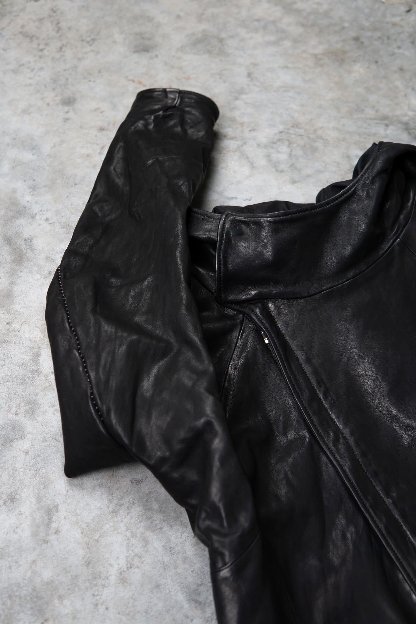 HEAVY WEIGHT SHEEP LEATHER ZIP FRONT HOODED BLOUSON LINED SJ-4