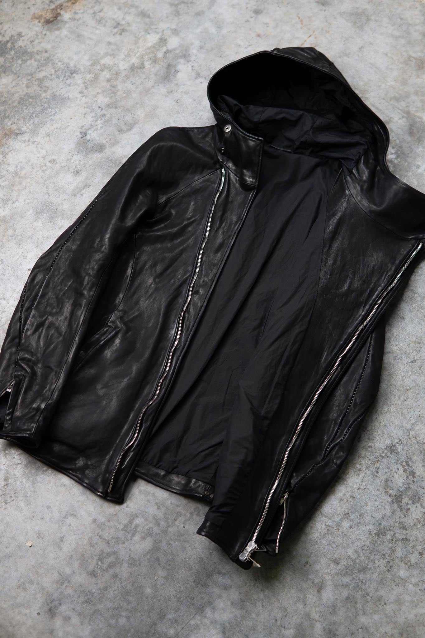 HEAVY WEIGHT SHEEP LEATHER ZIP FRONT HOODED BLOUSON LINED SJ-4