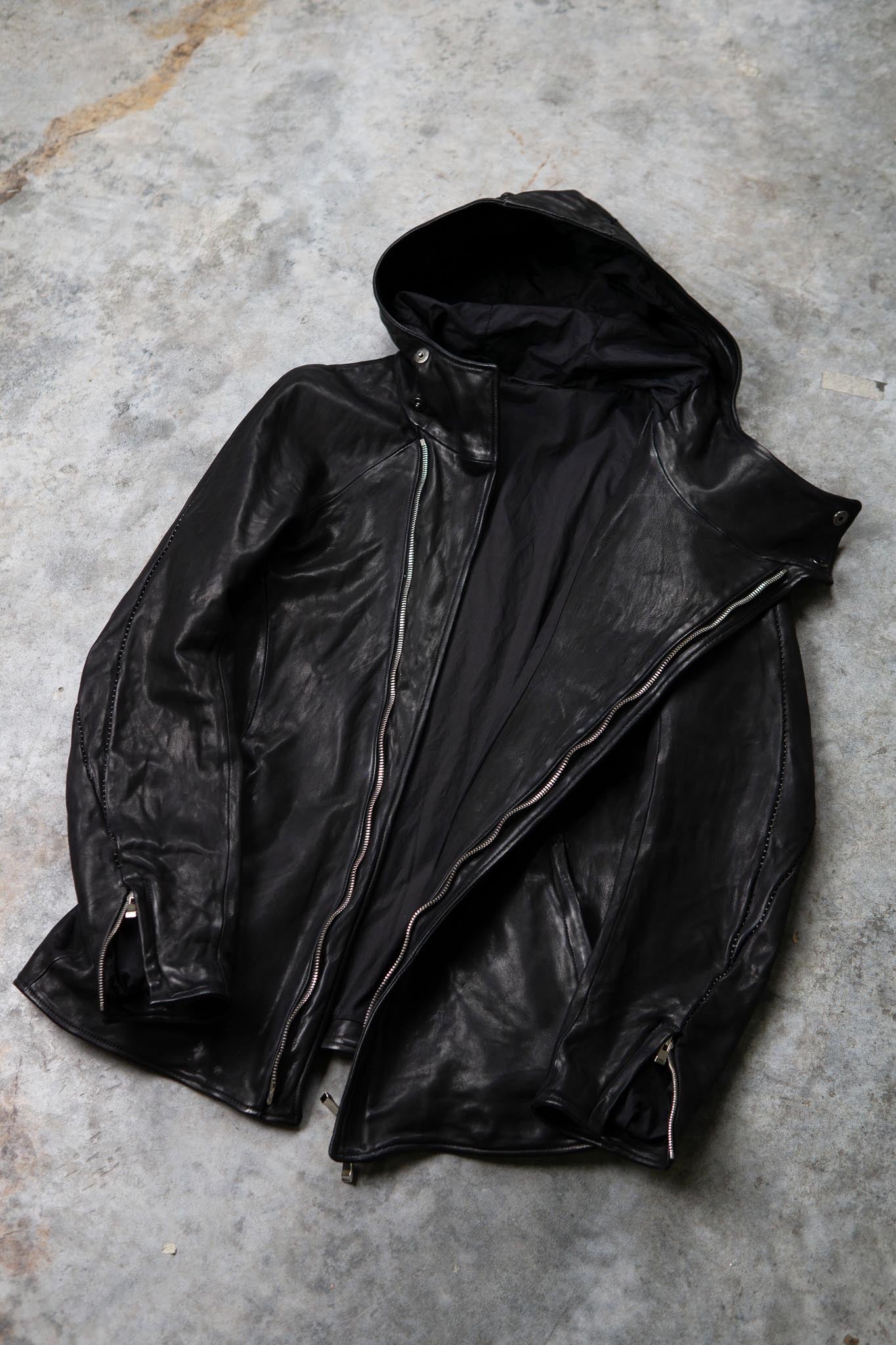 HEAVY WEIGHT SHEEP LEATHER ZIP FRONT HOODED BLOUSON LINED SJ-4