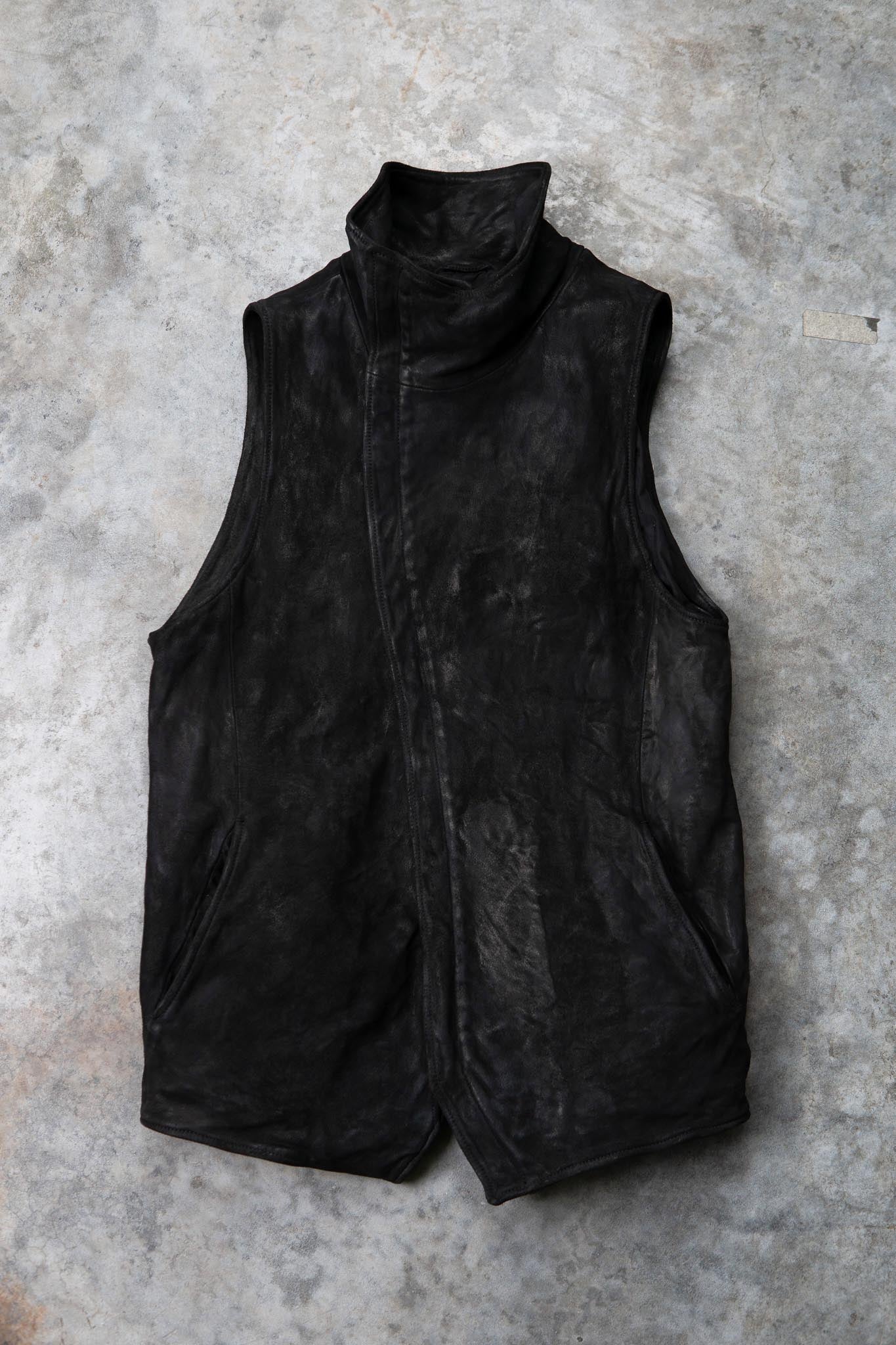 HEAVY WEIGHT SHEEP LEATHER HIGH COLLAR ZIP VEST LINED HV-1 – JP