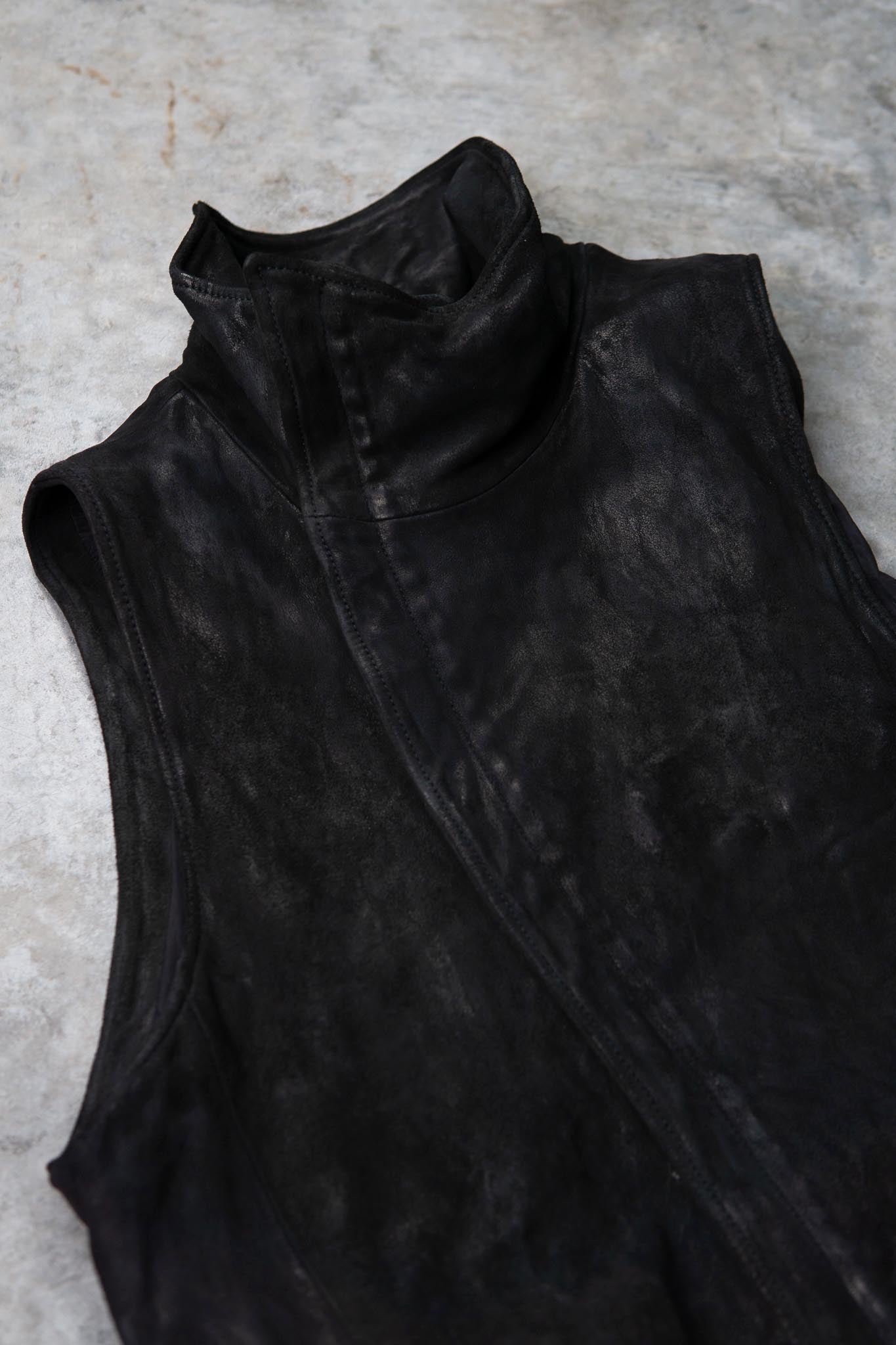 HEAVY WEIGHT SHEEP LEATHER HIGH COLLAR ZIP VEST LINED HV-1