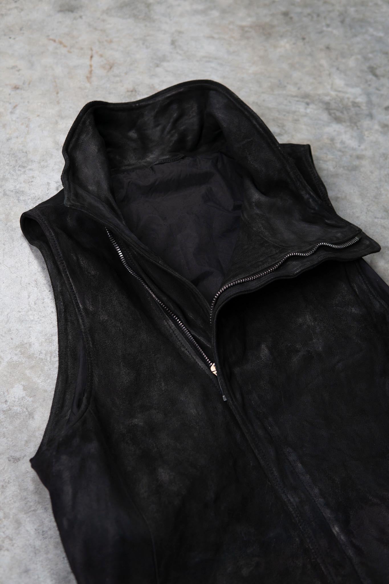 HEAVY WEIGHT SHEEP LEATHER HIGH COLLAR ZIP VEST LINED HV-1 – JP