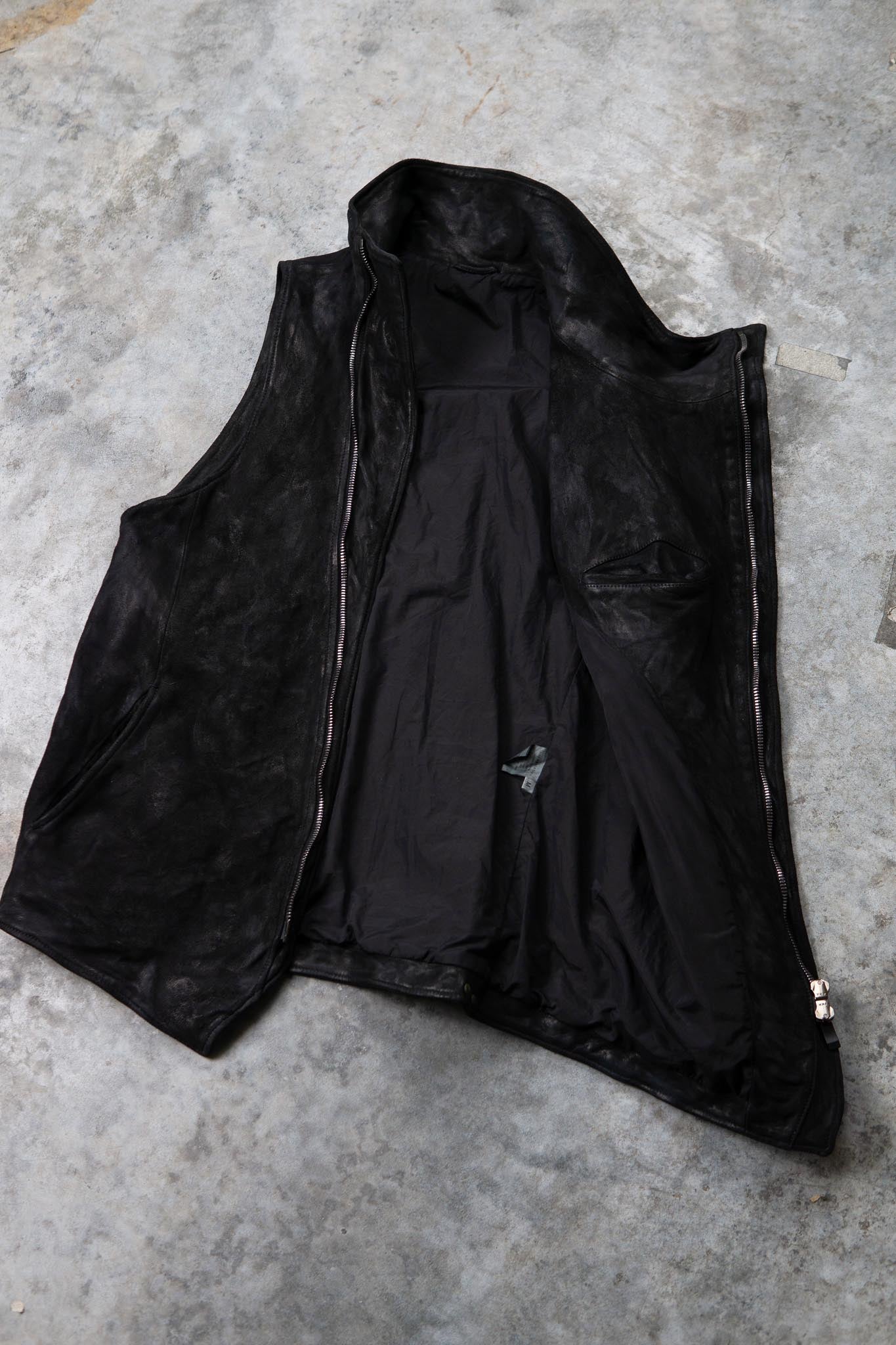 HEAVY WEIGHT SHEEP LEATHER HIGH COLLAR ZIP VEST LINED HV-1