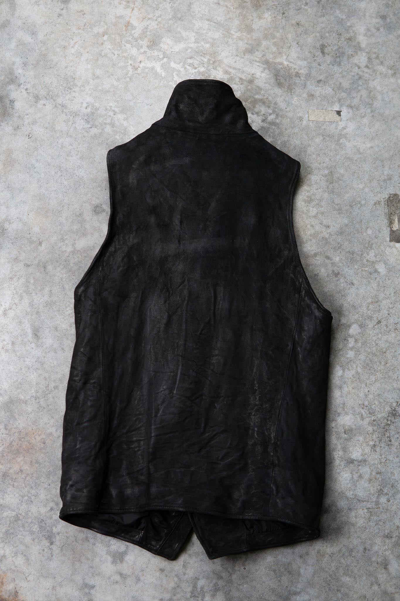 HEAVY WEIGHT SHEEP LEATHER HIGH COLLAR ZIP VEST LINED HV-1 – JP
