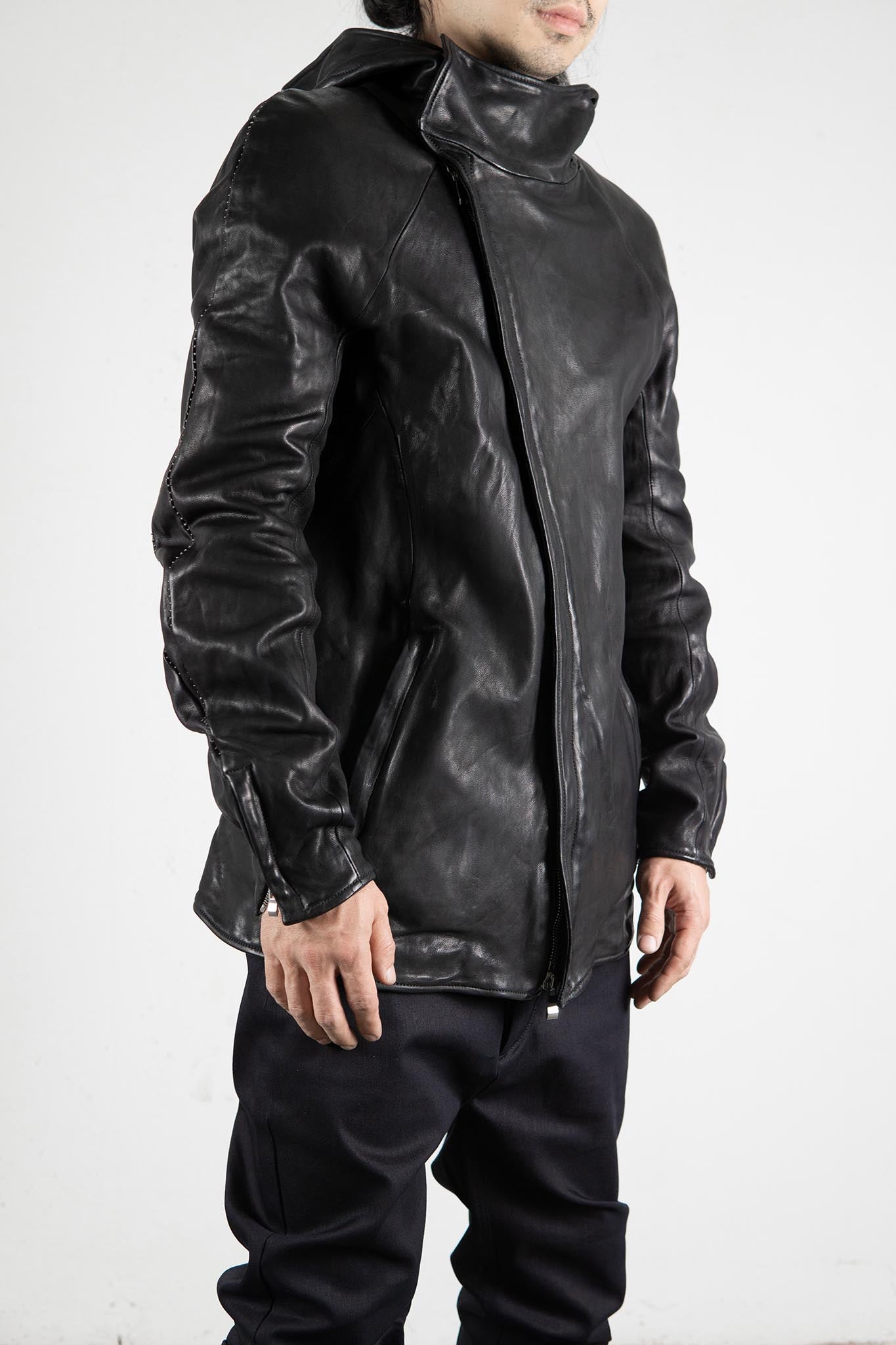 HEAVY WEIGHT SHEEP LEATHER ZIP FRONT HOODED BLOUSON LINED SJ-4