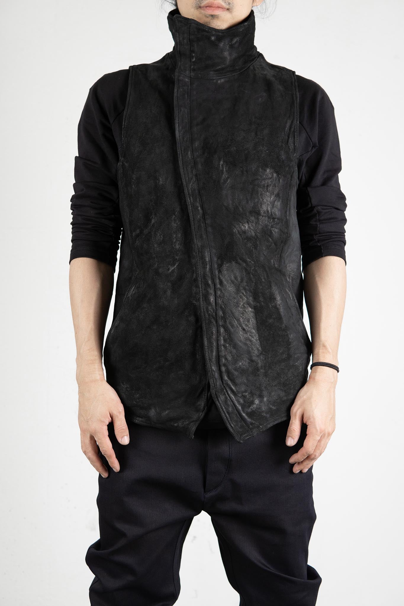 HEAVY WEIGHT SHEEP LEATHER HIGH COLLAR ZIP VEST LINED HV-1