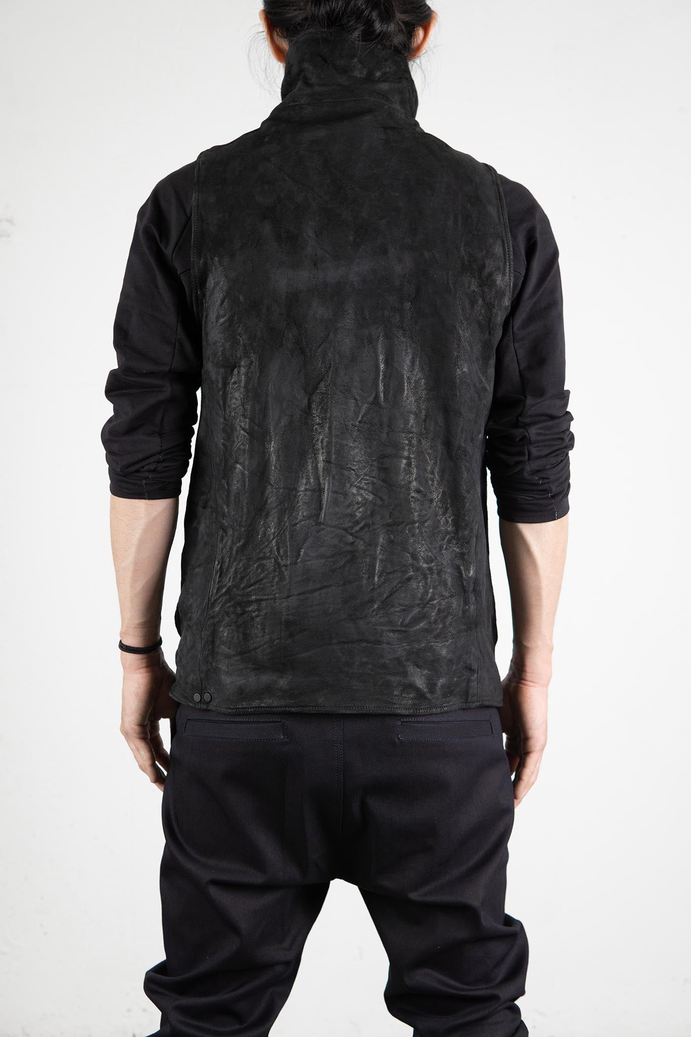 HEAVY WEIGHT SHEEP LEATHER HIGH COLLAR ZIP VEST LINED HV-1