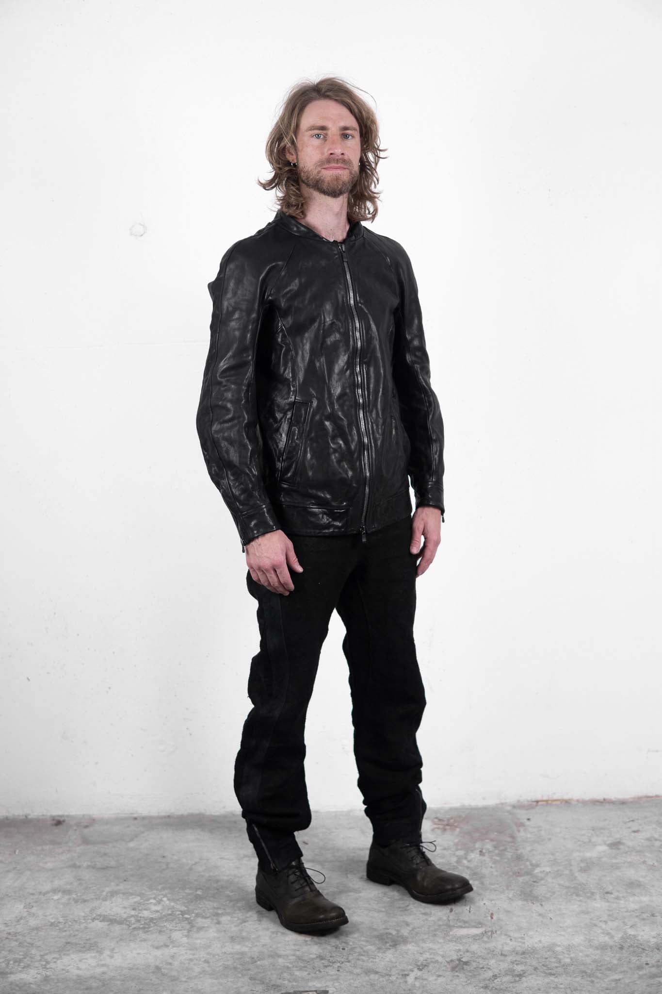 CALF SHOULDER LEATHER ZIP FRONT BLOUSON LINED　SJ-1